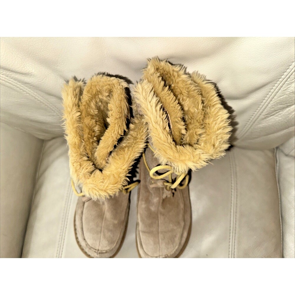 Earth Shoe Miami Boots Womens Suede Leather Lace Up Fur Lined Tan Size 9.5 - Picture 5 of 15
